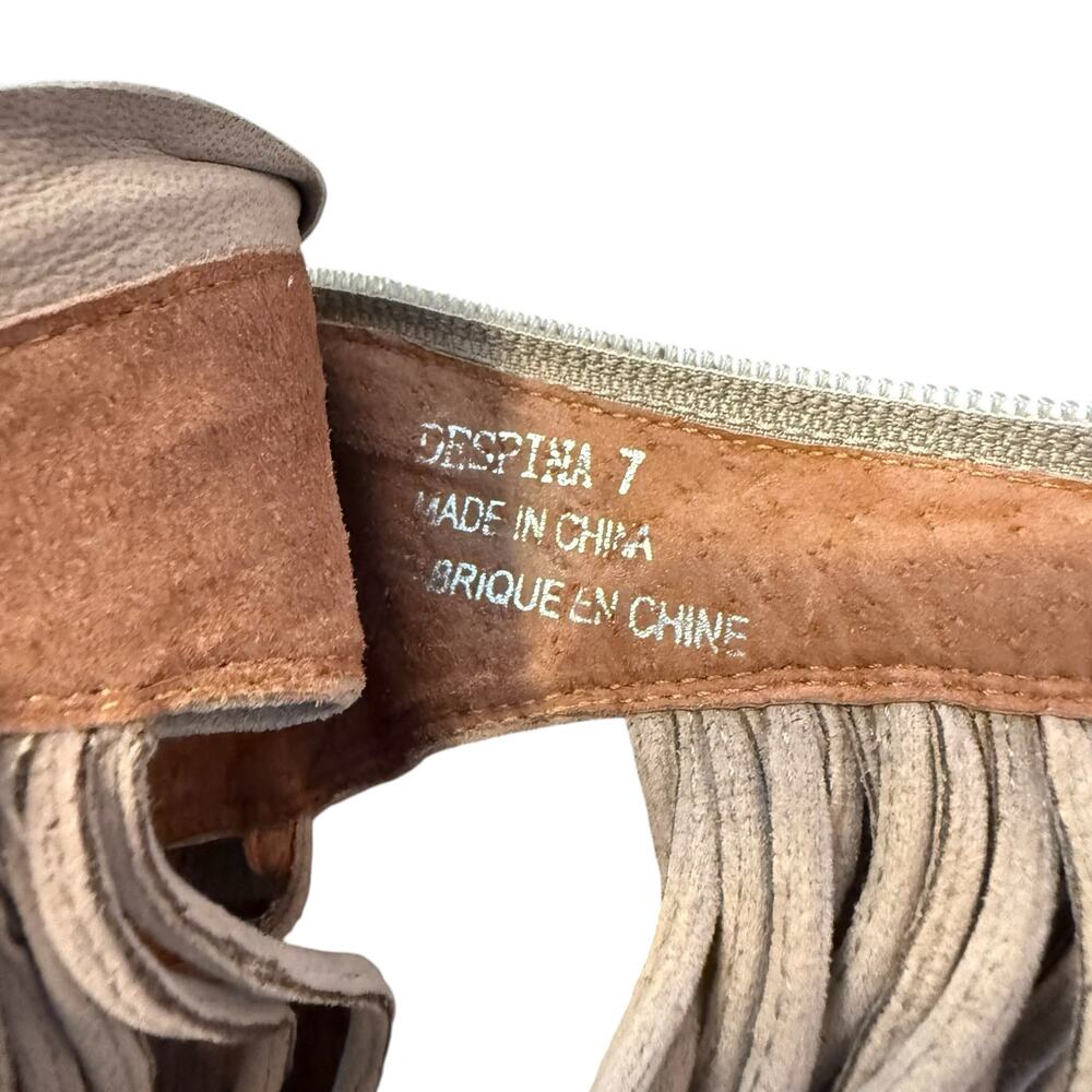 Jeffrey Campbell Women’s Despina tan heeled caged strappy sandal, tassels, 7 - Picture 7 of 8